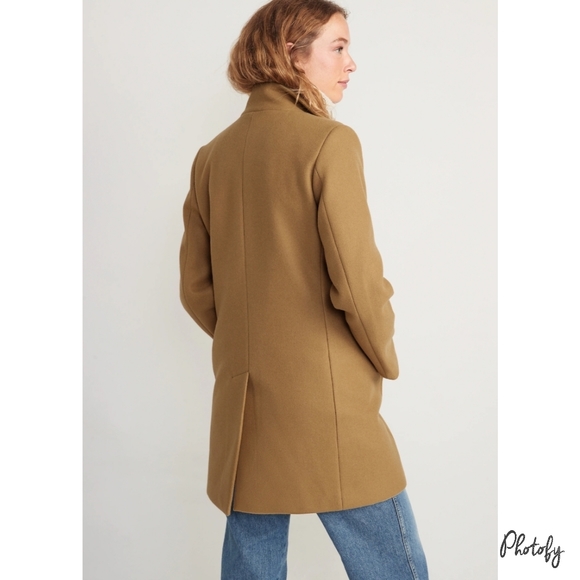 NWT Women's Tan Old Navy Classic Soft Brushed Funnel Neck Long Coat - Picture 4 of 9